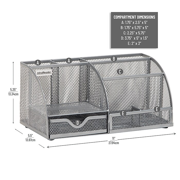 Mind Reader 7-Compartment Metal Desk Organizer File and Accessory