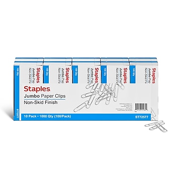 Staples® Jumbo Paper Clips, Nonskid, 100/Box, 10 Boxes/Pack (A7026606/72577)