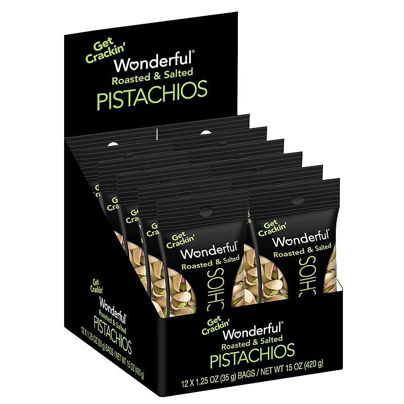 Wonderful Pistachios Roasted & Salted, In Shell, 1.25 oz., 12 Bags/Box (PAR91345) image 1