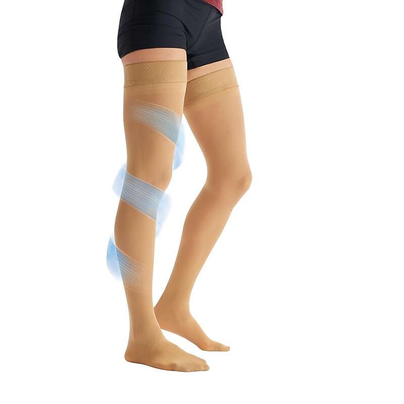 Curad 15-20mmHg Thigh High Compression Hosiery, Beige, E Size, Regular Length, Each (MDS1706ETH) image 1