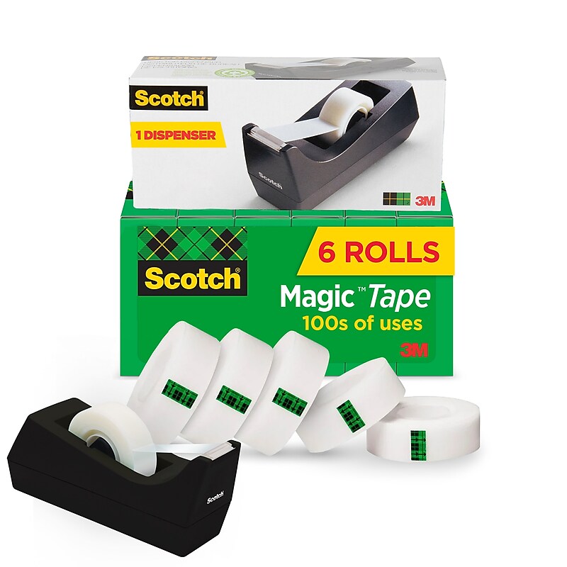 Scotch Magic Invisible Clear Tape With Dispenser, 0.75" x 27.77 yds., 1" Core, 6 Rolls/Pack (MMM810K6C38) image 1