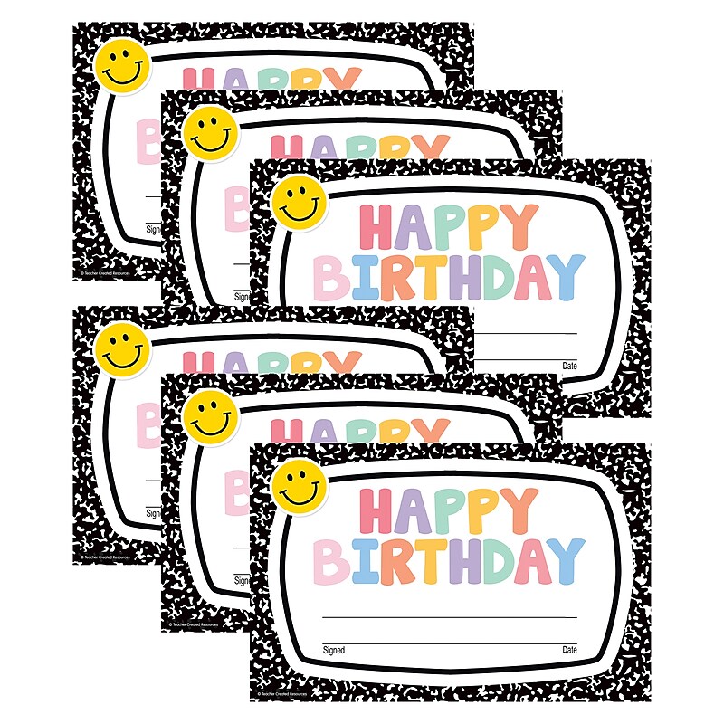 Teacher Created Resources Cool for School Happy Birthday Awards, Multicolored, 30/Pack, 6 Packs/Bundle (TCR9321-6) image 1