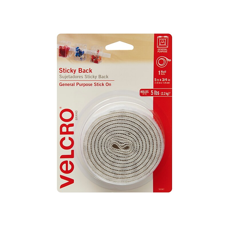 Velcro® Brand 3/4" x 5' Sticky Back Hook & Loop Fastener Roll, White (90087) image 1