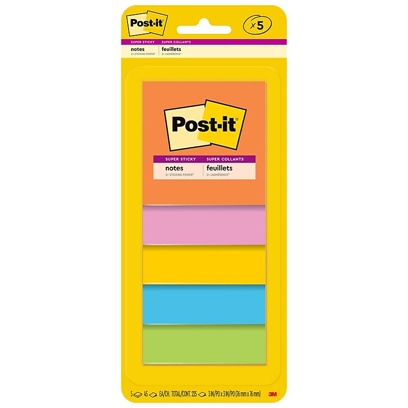 Post-it Super Sticky Notes, 3" x 3", Energy Boost Collection, 45 Sheets/Pad, 5 Pads/Pack (3321-5SSAU) image 1