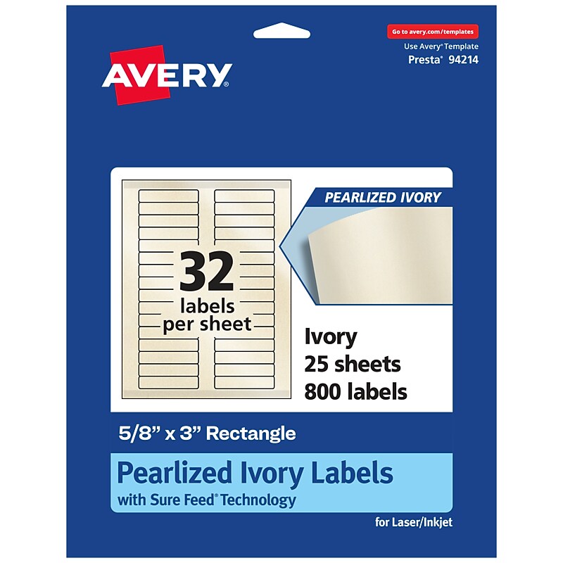 Avery Pearlized Ivory Rectangle Multipurpose Labels, 5/8" x 3", Ivory, 800/Pack (94214) image 1