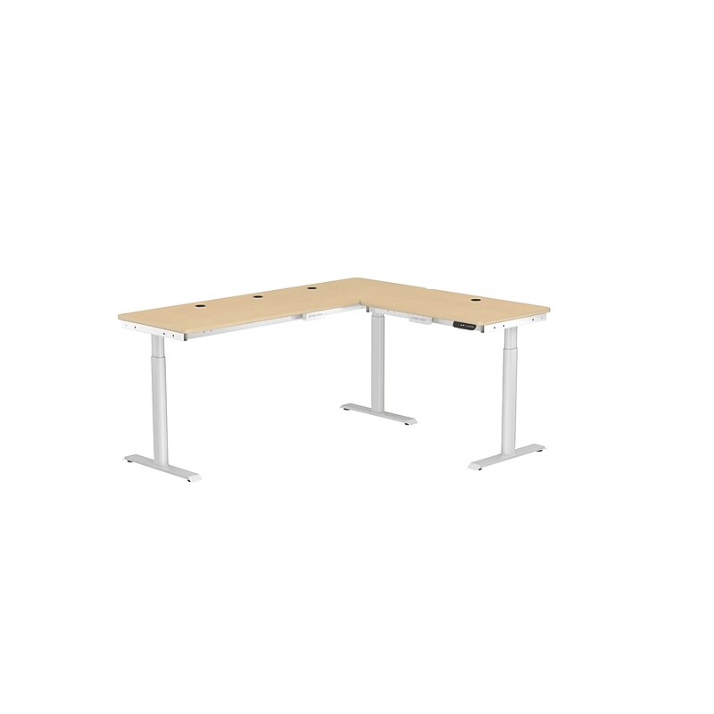 VersaDesk PowerLift 60"W Electric L-Shaped Adjustable Standing Desk, Maple/White (PLLSD7260-WM-APP) image 1