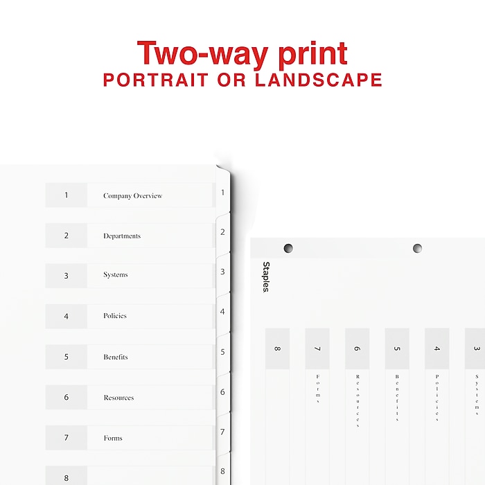 Staples Customizable Numeric Dividers, 1–8 Tabs, White | Staples