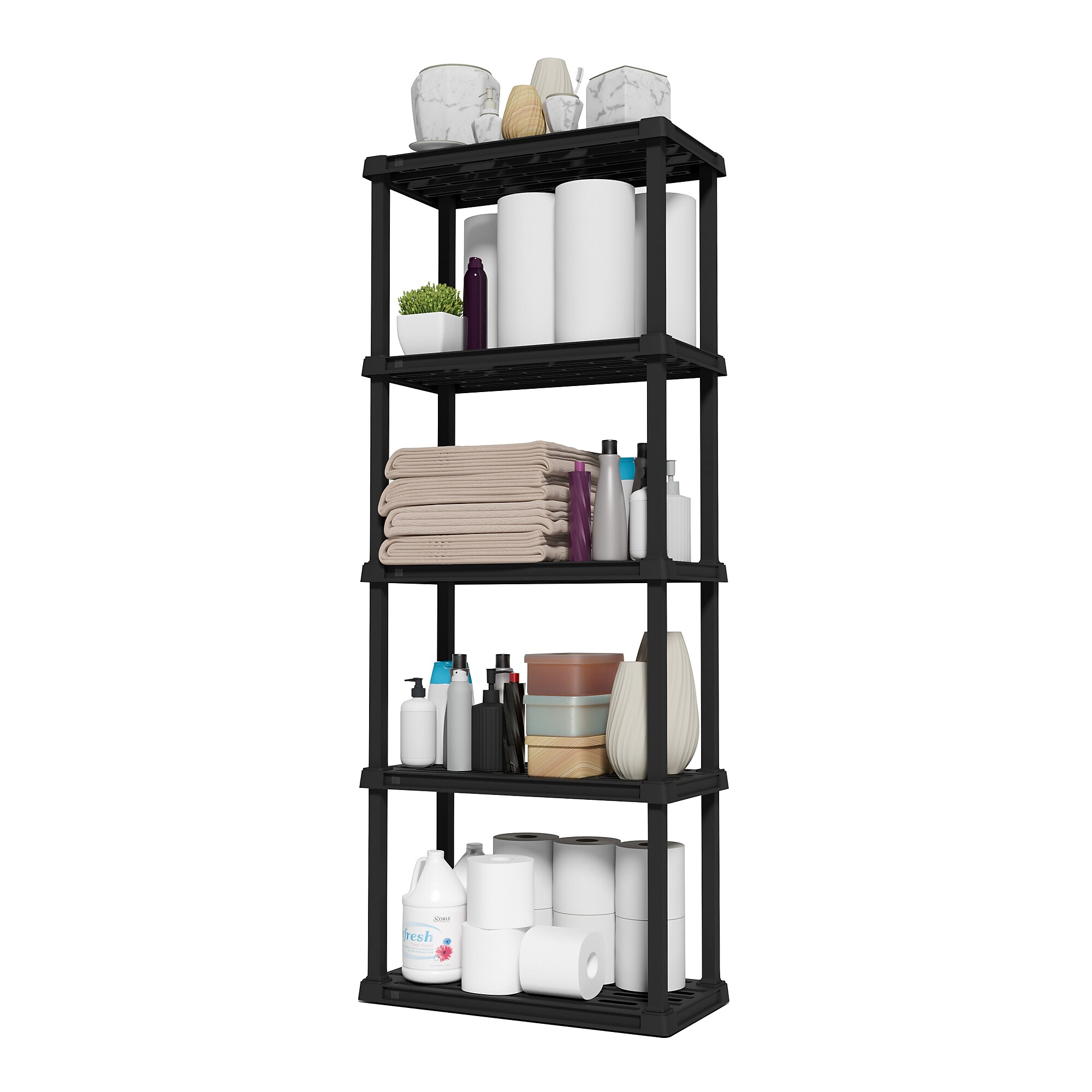 Iris 5-Shelf Plastic Shelving Unit, 63.6″ x 23.9″ x 11.8″, Black (140039) Sansujyuku sansujyuku.com