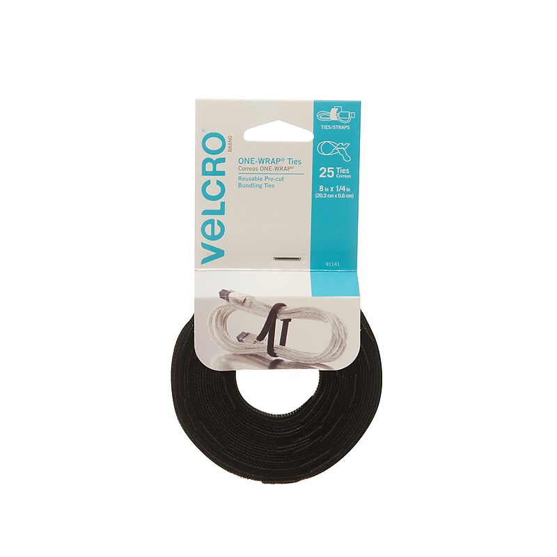 Velcro Brand One-Wrap Thin Cable Ties 1/4" x 8", Black, 25/Pack (91141) image 1