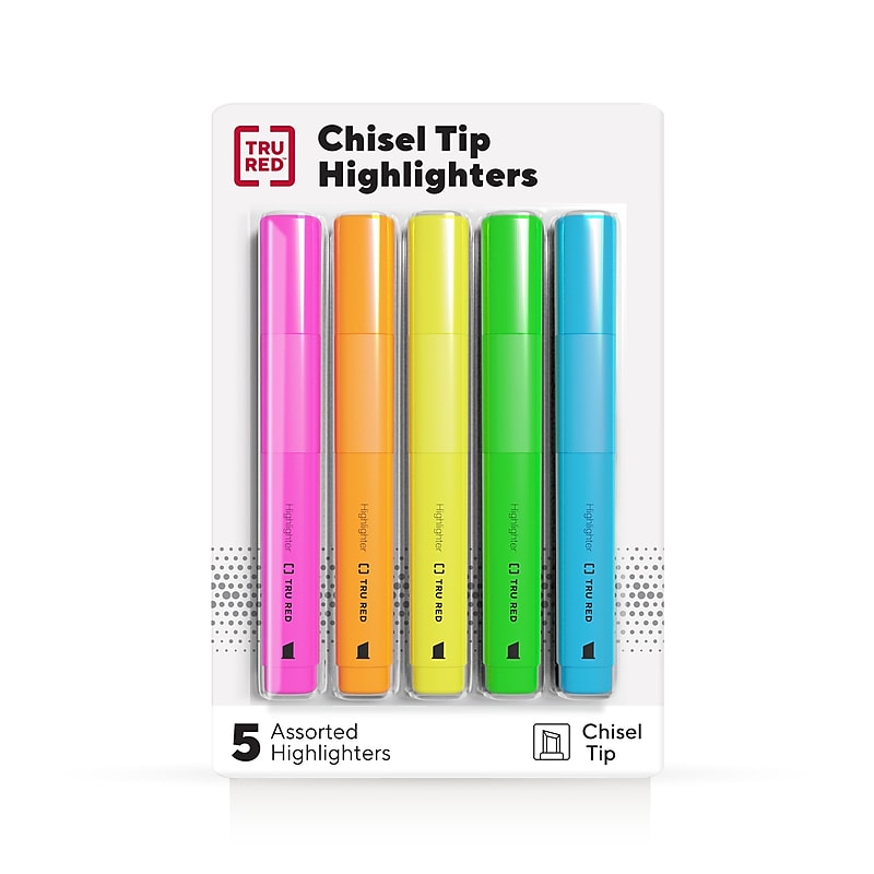 TRU RED™ Tank Highlighter with Grip, Chisel Tip, Assorted, 5/Pack (TR54583) image 1