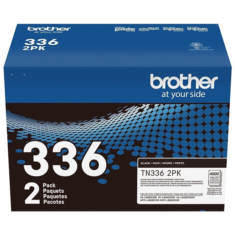 Brother TN-336 Black High Yield Toner Cartridge, 2/Pack  (TN3362PK) image 1