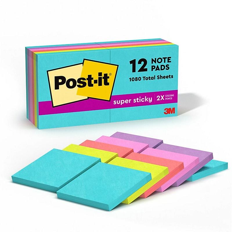 Post-it Super Sticky Notes, 3" x 3", Supernova Neons Collection, 90 Sheet/Pad, 12 Pads/Pack (654-12SSMIA) image 1