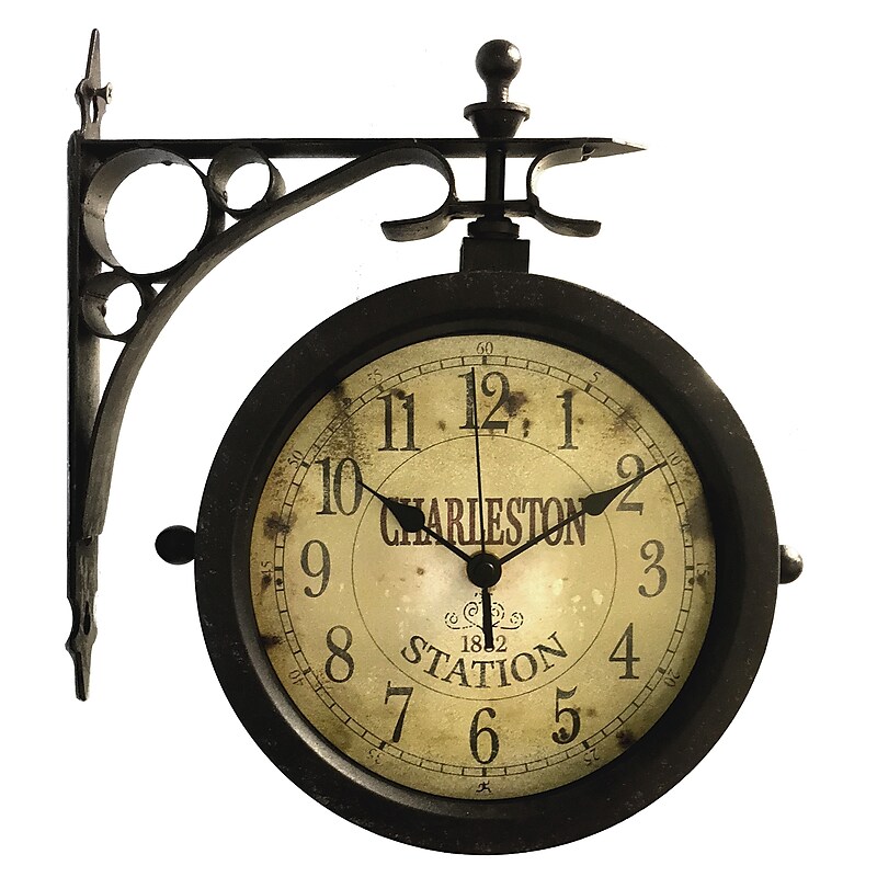 Infinity Instruments The Charleston Indoor/Outdoor Double-Sided Antique Clock, 8", Rust Finished image 1