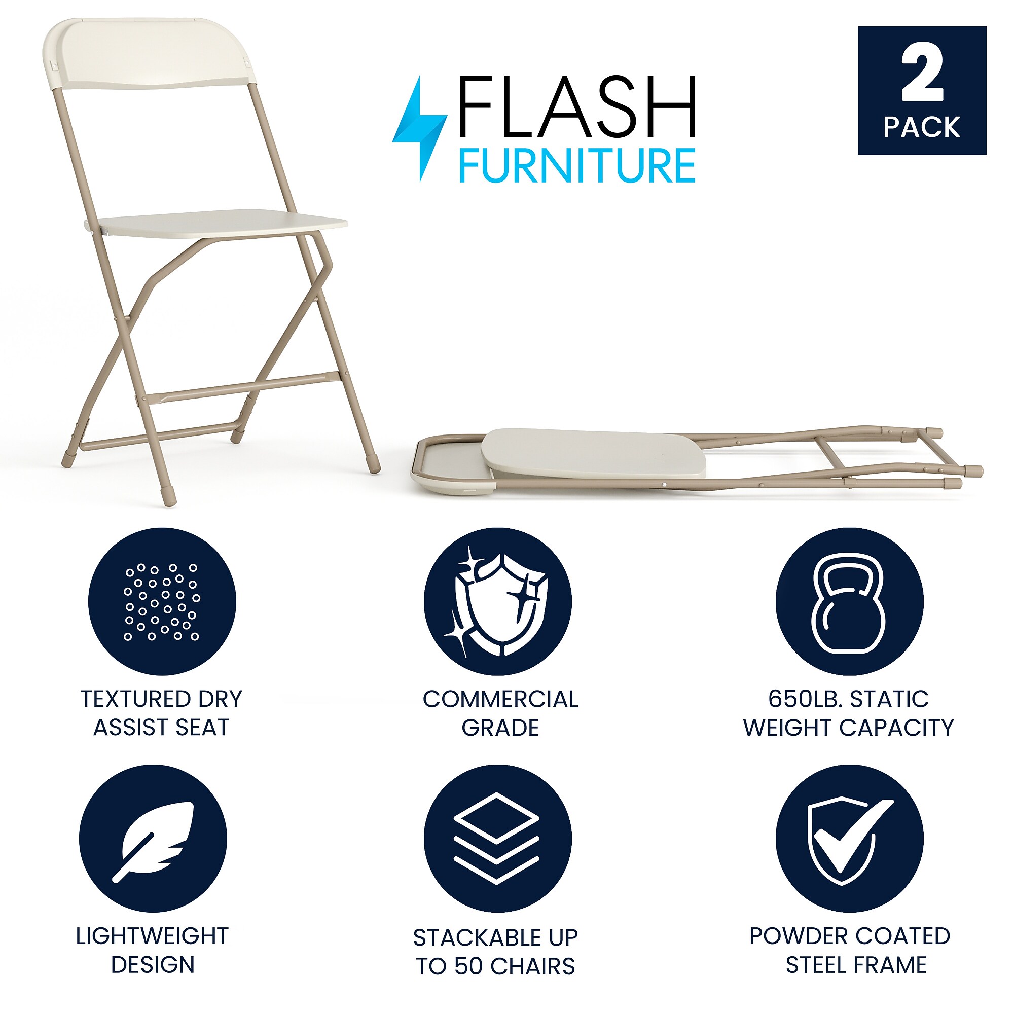 Flash Furniture HERCULES Plastic Folding Chair, Beige, 2/Pack (2LEL3BEIGE) Sansujyuku sansujyuku.com