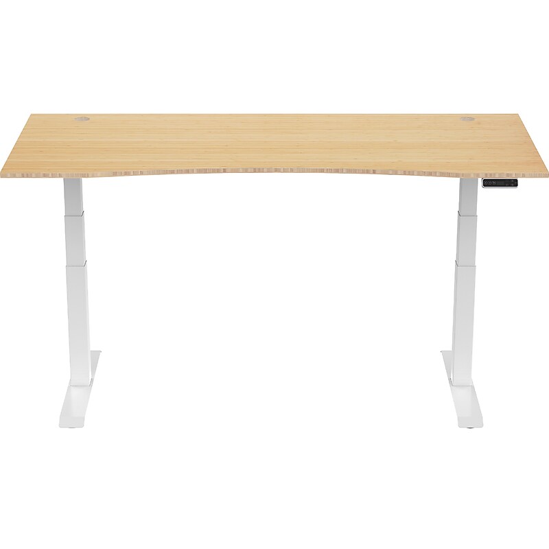 FlexiSpot E7 72"W Electric Adjustable Bamboo Top Standing Desk, White  (E7WCR7230LBZB) image 1