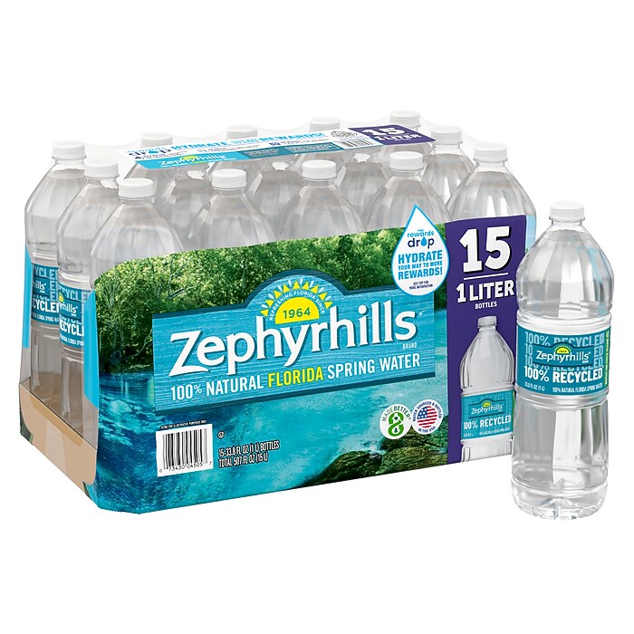 Zephyrhills 100% Natural Spring Water, 33.8 oz., 15 Bottles/Carton