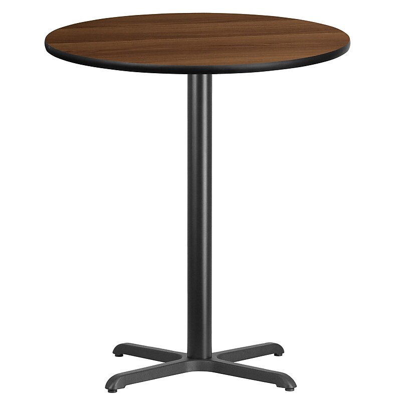 Flash Furniture 36'' Round Laminate Table Top with 30''x 30'' Bar-Height Table Base, Walnut (XURD36WAT3030B) image 1