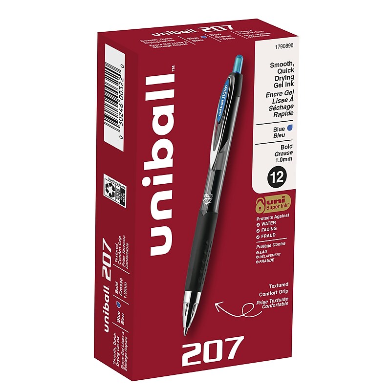 uni-ball 207 Retractable Gel Pens, Bold Point, 1.0mm, Blue Ink, Dozen (1790896) image 1