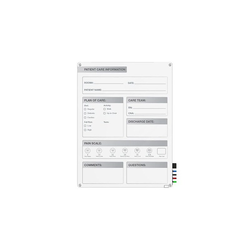 Ghent Harmony Patient Room Glass Dry-Erase Whiteboard, 3'H x 2'W (GRPHMYRN11P-23) image 1