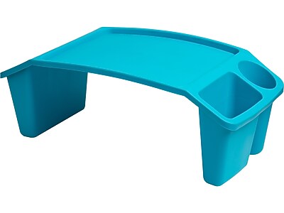 Mind Reader Kids&rsquo; Lap Desk, Freestanding Portable Table with Side Pockets for Coloring Books, Tablets, Toys, Reading, Snacks, Plastic, Blue