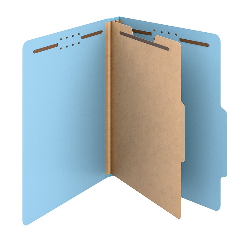 Staples Heavy Duty Pressboard Classification Folder, 1-Divider, 2" Expansion, Letter Size, Light Blue, 10/Pack (ST62740) image 1