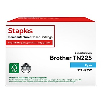 Staples Remanufactured Cyan High Yield Toner Cartridge Replacement for Brother TN225C (TRTN225C/STTN225C)