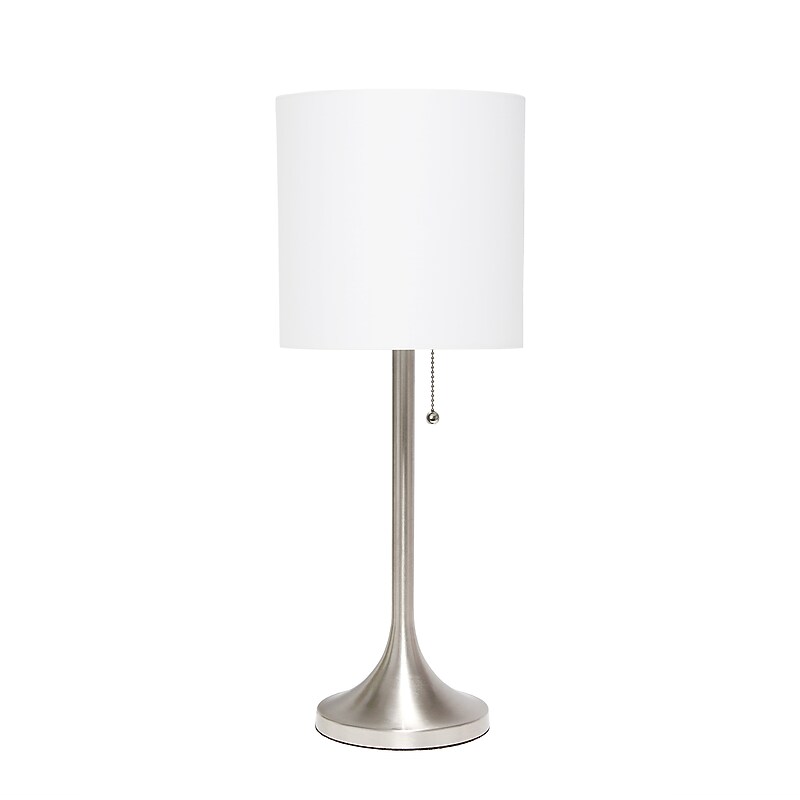 Creekwood Home Modern Glam 21.25" LED Table Lamp, Brushed Nickel/White (CWT-1006-BW) image 1
