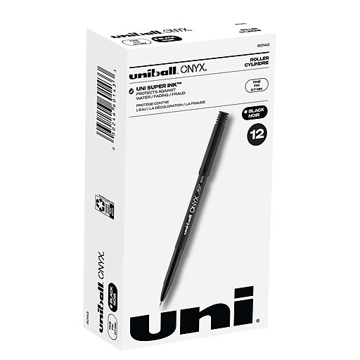 uniball Onyx Rollerball Pens, Fine Point, 0.7mm, Black Ink, Dozen (60143) | Staples