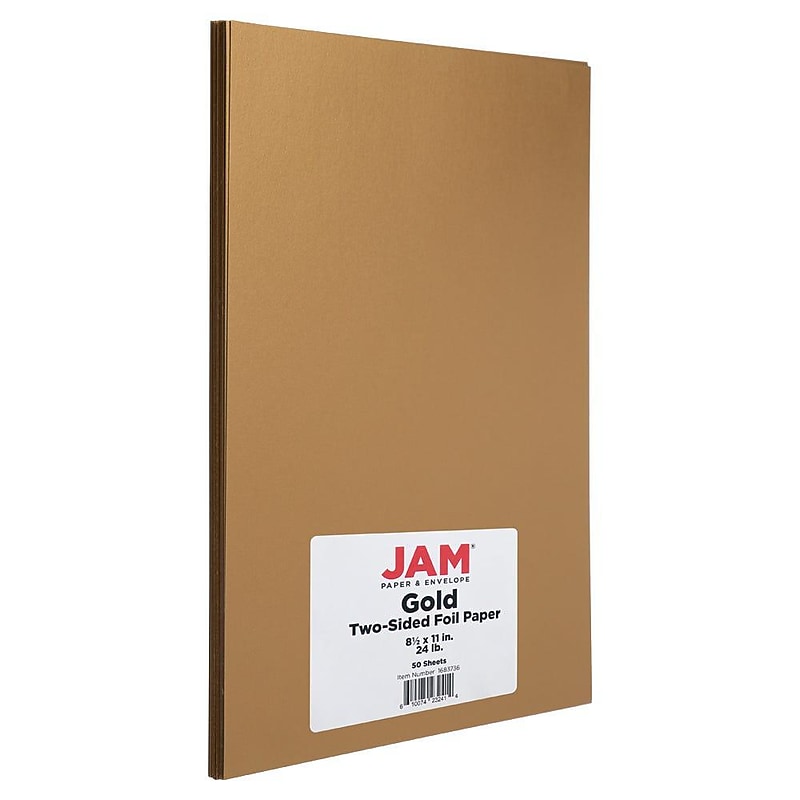 JAM Paper Foil 2-Sided 8.5" x 11" Color Multipurpose Paper, 24 lbs. Gold, 50 Sheets/Ream (1683736) image 1