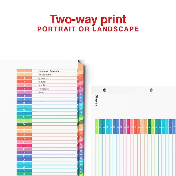 Staples Customizable Table of Contents Numeric Dividers, 31-Tabs