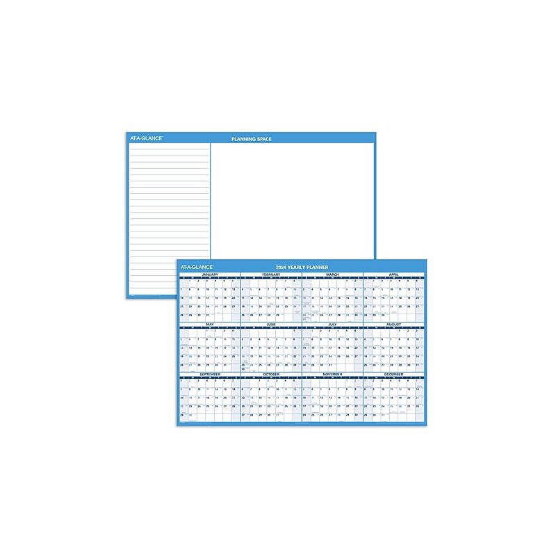 2024 AT-A-GLANCE 48" x 32" Yearly Wet-Erase Wall Calendar, Reversible, Blue (PM300-28-24) image 1