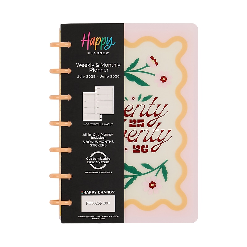 2025-2026 The Happy Planner Pastel Petals 5.75" x 8.625" Academic Year Weekly & Monthly Planner, Plastic Cover (PD0025M001) image 1