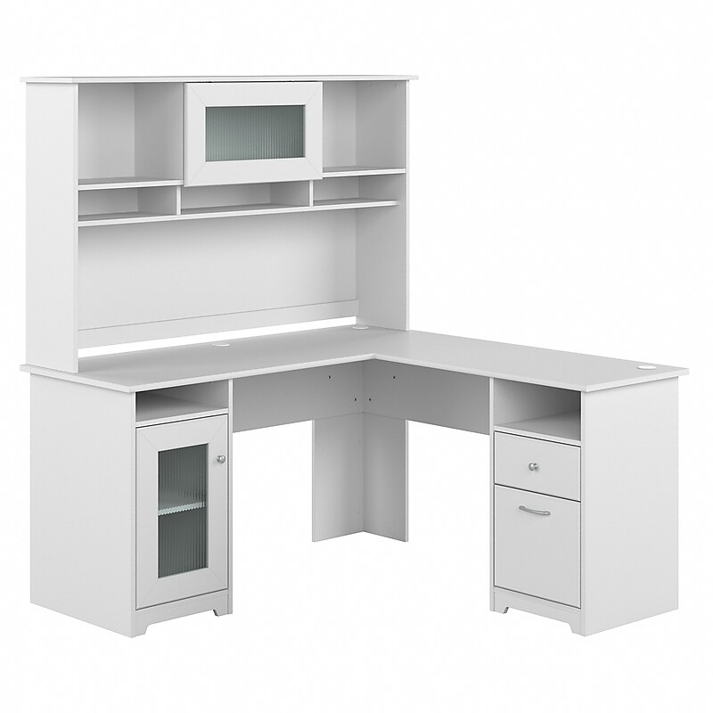 Bush Furniture Cabot 60"W L Shaped Computer Desk with Hutch and Storage, White (CAB001WHN) image 1