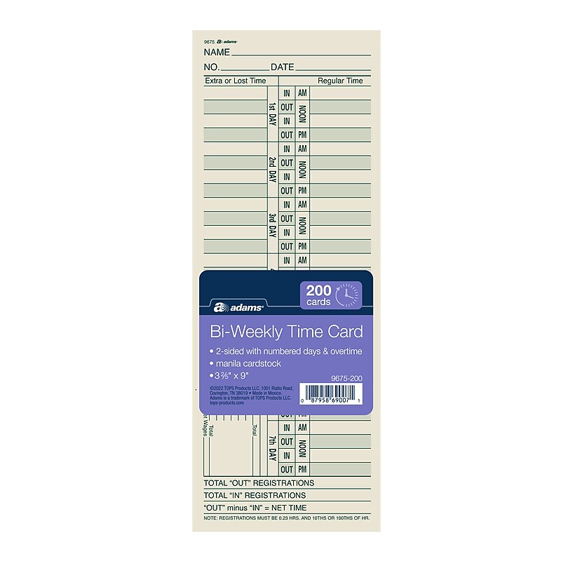 Adams Time Cards, 200/Pack (ABF 9675-200) image 1