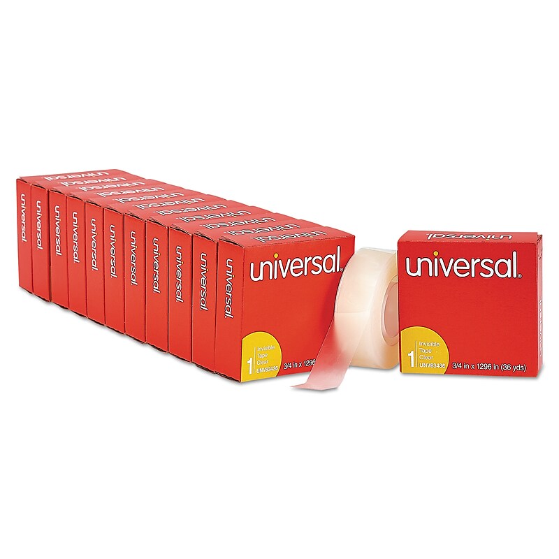 Universal Invisible Clear Tape, 0.75" x 36 yds., 1" Core, Clear, 12 Rolls/Pack (UNV83436VP) image 1