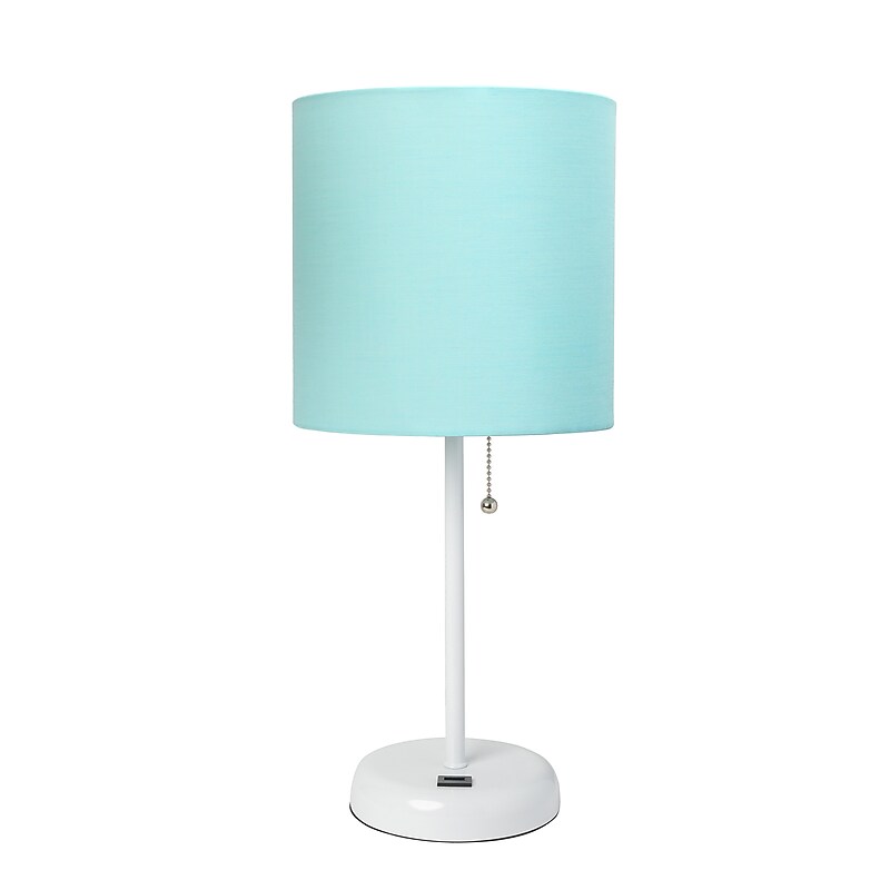 Creekwood Home Oslo 19.5" LED Table Lamp with USB Port, White Base/Aqua Shade (CWT-2011-AW) image 1