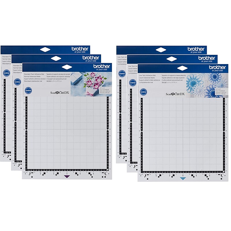Brother ScanNCut DX Adhesive Cutting Mats, 3 Standard Tack and 3 Low Tack, 12" x 12" image 1