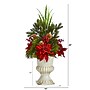 Nearly Natural Artificial Poinsettia, Grass and Succulent Arrangement in White Urn, 28" (A1392)~#|#~A443B272-2121-4350-9B6EFE9E8448DD81_sc7
