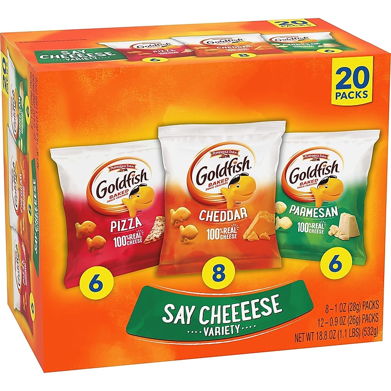 Goldfish Say Cheeeese Cheese Crackers Variety Pack, 18.8 oz., 20 Bags/Box (CAM05136) image 1