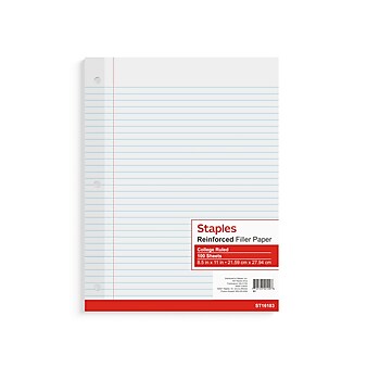 Staples College Ruled Filler Paper, 8.5" x 11", 100 Sheets/Pack (TR16183)