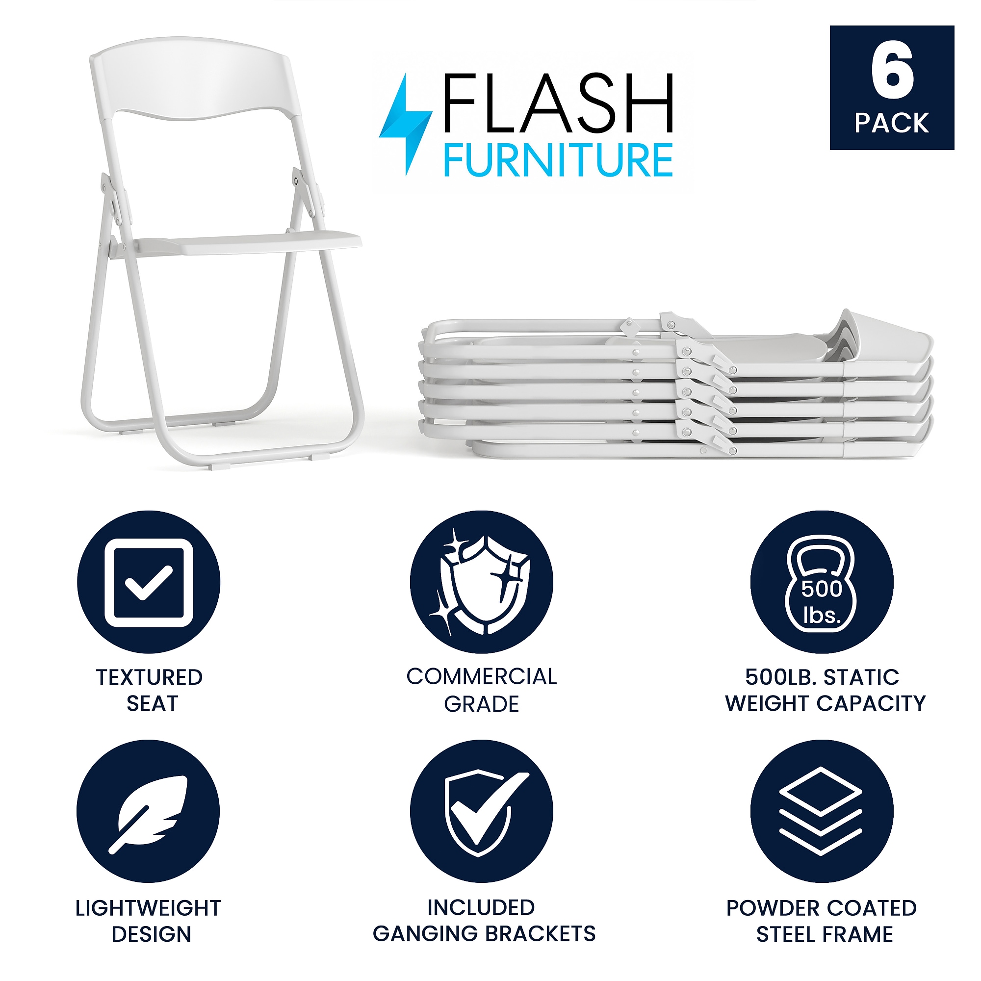 Flash Furniture HERCULES Series Plastic Folding Chair, White, 6/Pack (6RUTIWHITE) Sansujyuku sansujyuku.com