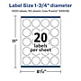 Avery Laser/Inkjet Circle  Waterproof Multipurpose Labels, 1.75"  Dia, White, 1000/Box (94509)~#|#~A455ABF3-7CAD-4572-AF670262E85F6C2A_sc7