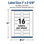 Avery Rectangle Laser/Inkjet Multipurpose Labels, 1" x 2-5/8", White, 160/Pack (19479370968)~#|#~A45A4471-3C75-4B6D-AD0224D320AE4B4B_sc7