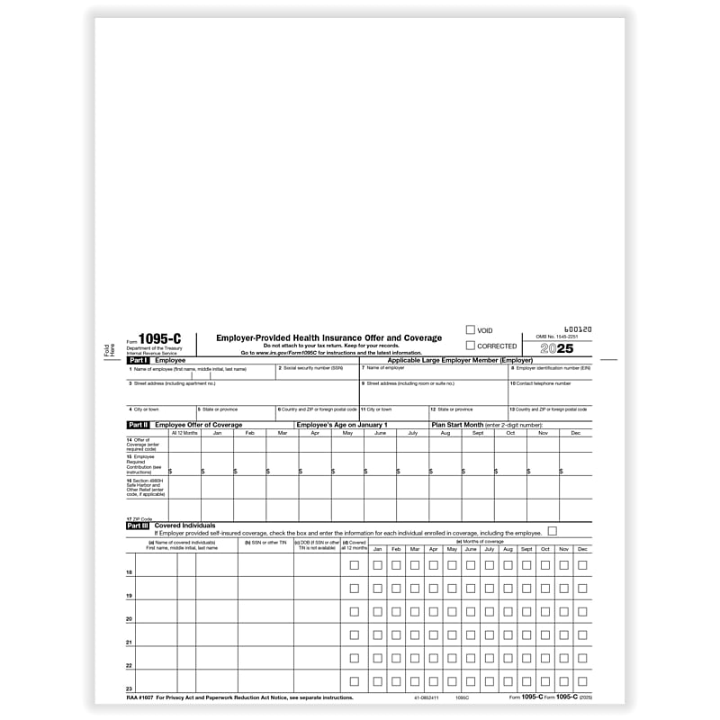 ComplyRight 2025 1095-C Tax Form, 1-Part, White/Black, 50/Pack (1095C50) image 1