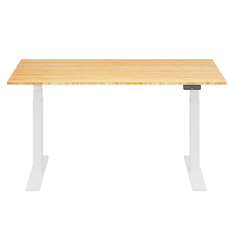 FlexiSpot E7COMMERCIAL 60''W Electric Height Adjustable Standing Desk, Bamboo/White (E7WCOM6030-LBZB) image 1