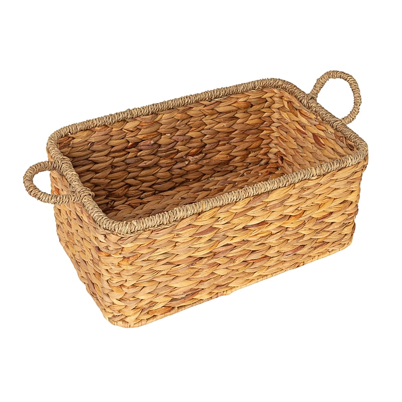 Household Essentials Rectangular Handwoven Water Hyacinth & Seagrass Basket with Handles, Natural (HE1188) image 1
