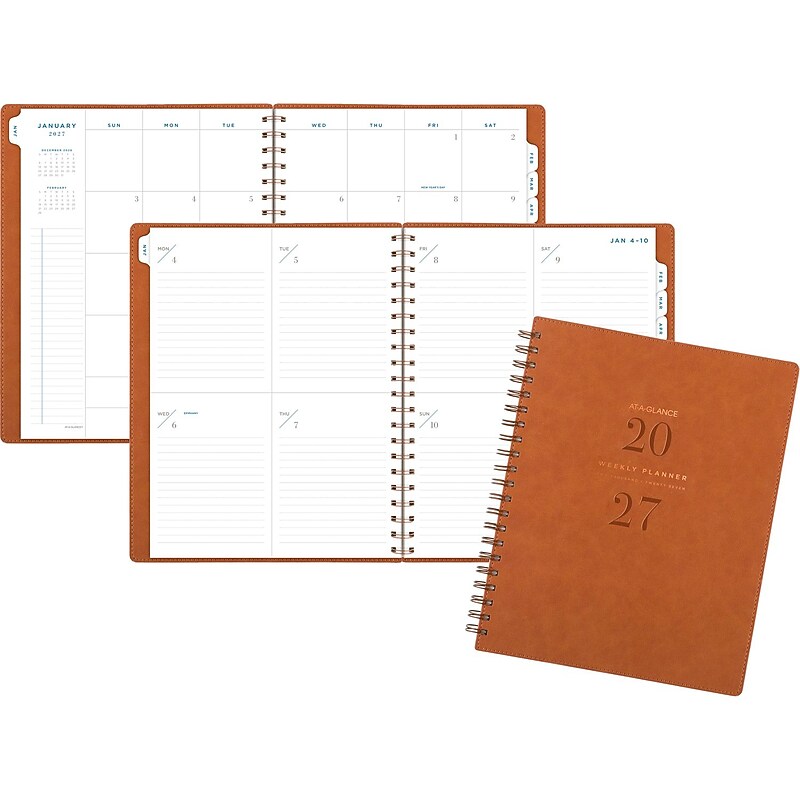 2027 AT-A-GLANCE Signature Collection 8.5" x 11" Weekly & Monthly Planner, Faux Leather Cover, Brown (YP905-09-27) image 1