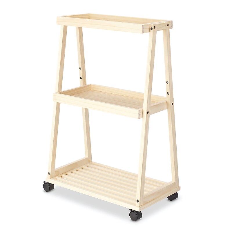 Whitmor 3-Shelf Wood Mobile Kitchen Cart with Lockable Wheels, Natural (6026-11895) image 1