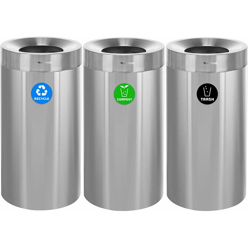 Alpine Industries Three-Stream Recycling Station, 81-Gallon, Stainless Steel (ALP475-27-R-T-CO) image 1