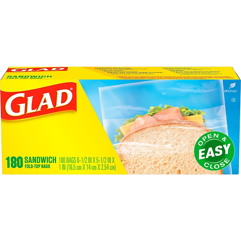 Glad Fold Top Bags, Sandwich, 180 Bags/Box (CLO 60771) image 1